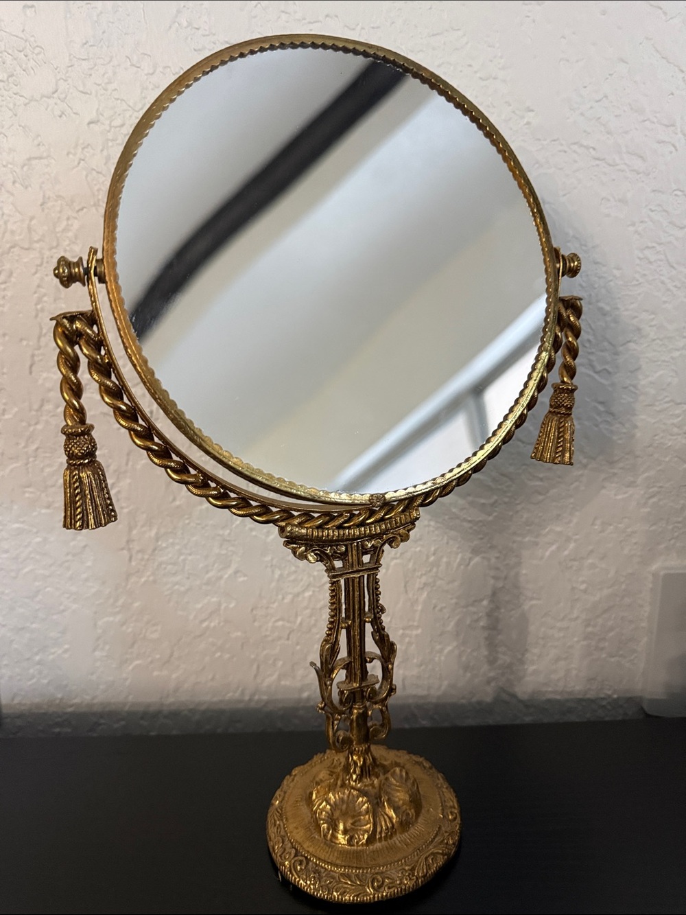 Vintage Gold Crest Ornate Vanity Mirror - Double Sided Normal and Magnifying